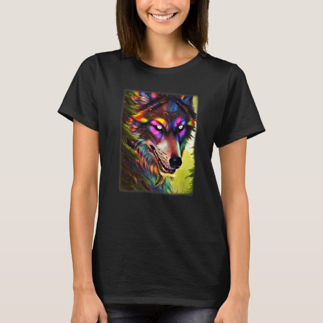 Colourful Wolf head predator face coloured animal  T-Shirt (Front)