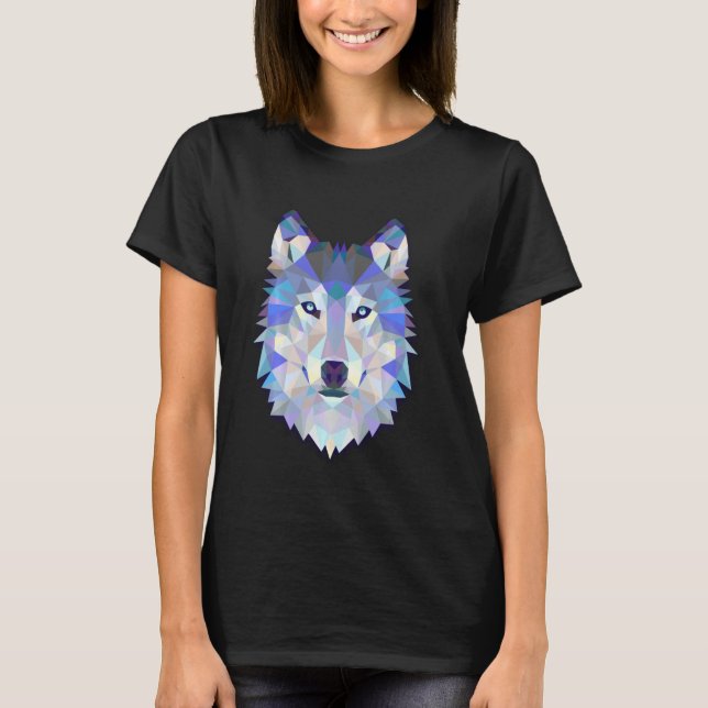 Colourful Wolf Head Tee Men Women Geometric Polygo (Front)
