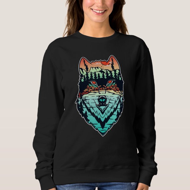 Colourful Wolf Head Trendy Cool Street Art Sweatshirt (Front)