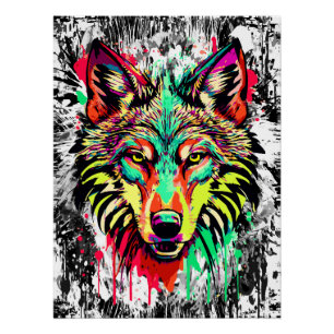 Colourful Wolf Head - Wolf Poster Print - Wolves