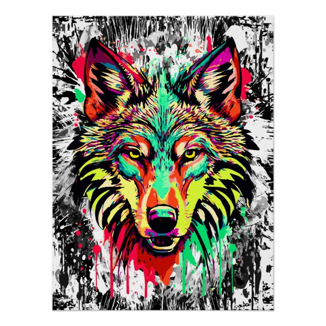 Colourful Wolf Head - Wolf Poster Print - Wolves (Front)