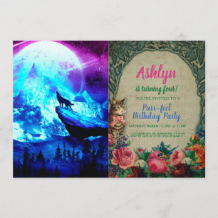 Colourful wolf howling invitation