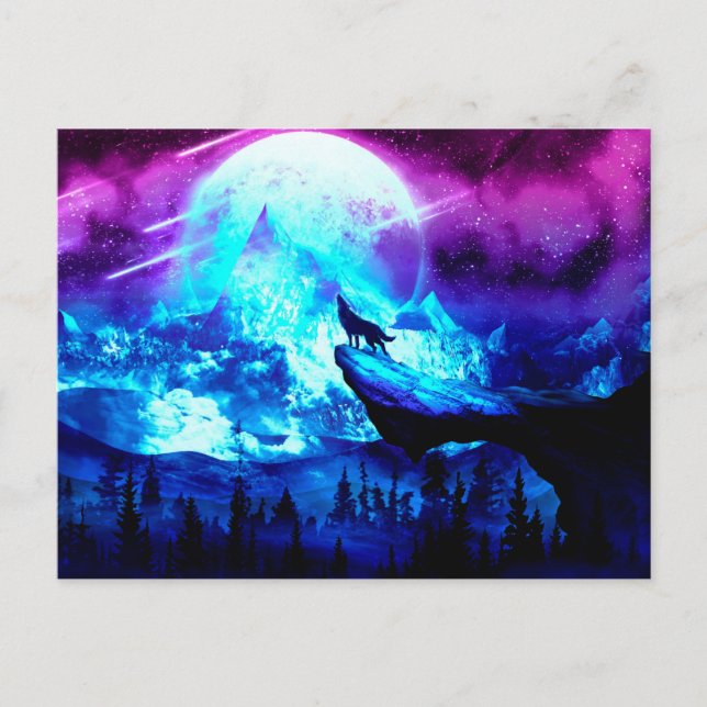 Colourful wolf howling postcard (Front)