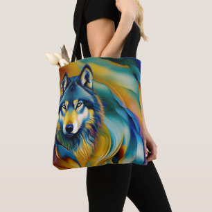 Colourful Wolf Mountain Waves Tote Bag