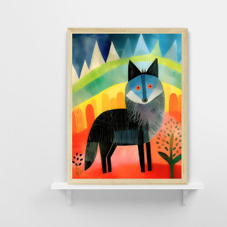 Colourful Wolf Nursery Art Poster