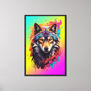 Colourful Wolf Portrait Abstract Animal Art-87694 Canvas Print