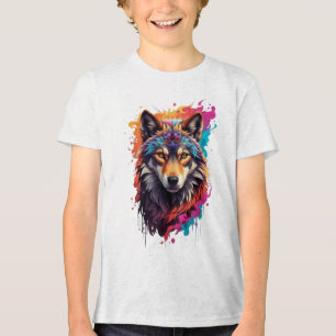 Colourful Wolf Portrait Abstract Animal Art-87694 Tri-Blend Shirt