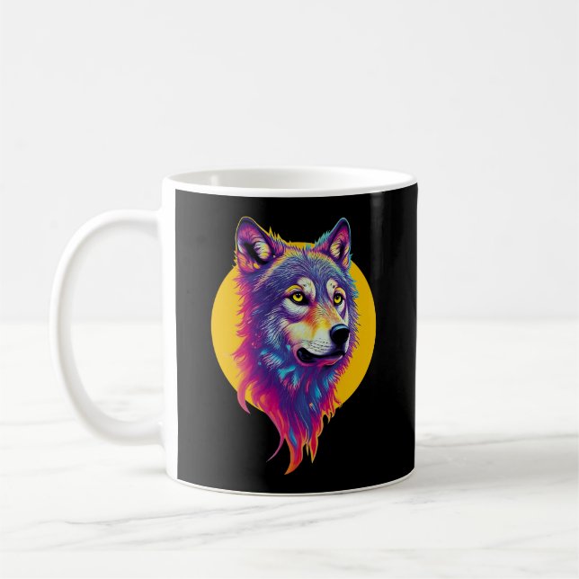 Colourful Wolf portrait Coffee Mug (Left)