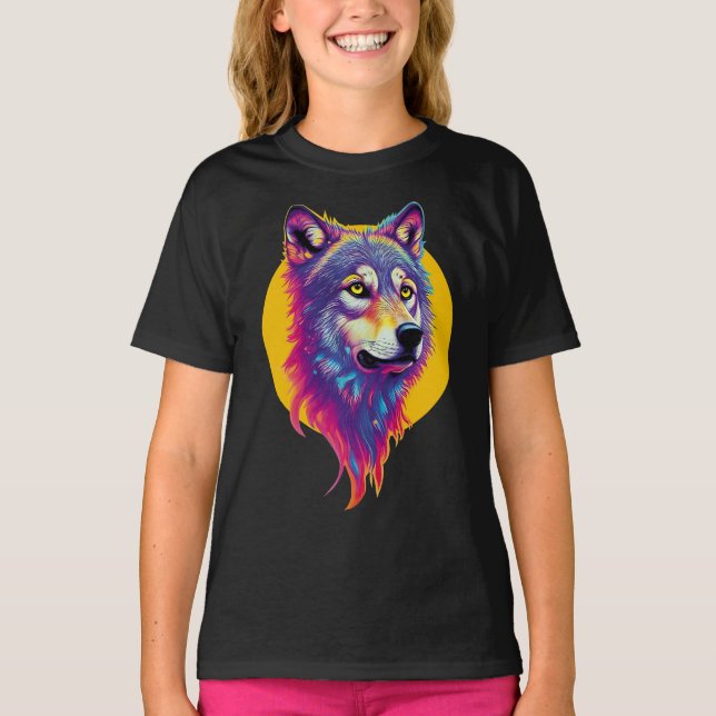 Colourful Wolf portrait T-Shirt (Front)