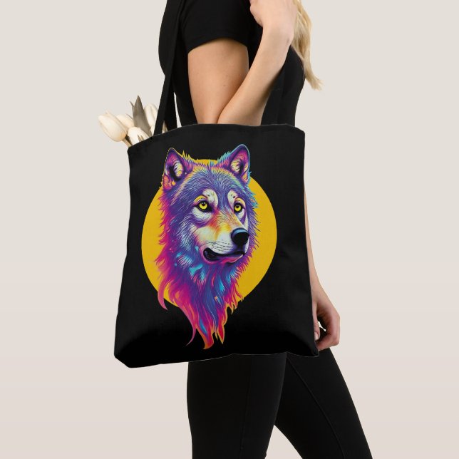 Colourful Wolf portrait Tote Bag (Close Up)