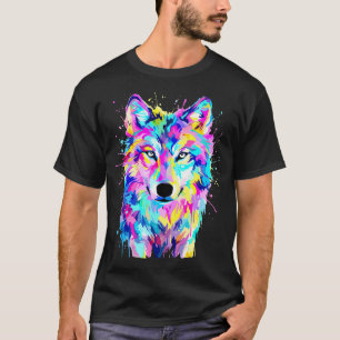 Colourful Wolf Splash Art Wildlife T-Shirt
