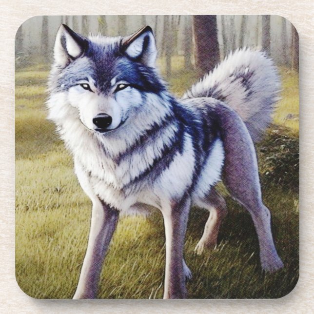 Colourful Wolf Standing    Coaster (Front)