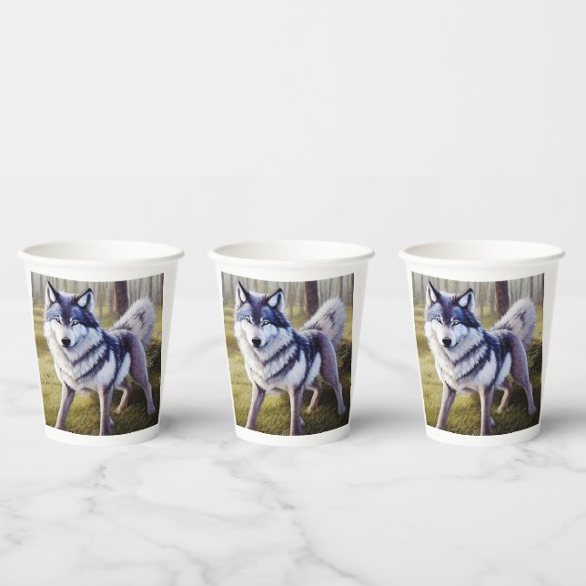 Colourful Wolf Standing    Paper Cups (Multi)