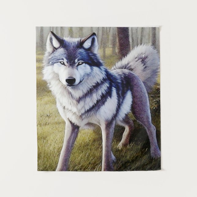 Colourful Wolf Standing    Tapestry (Front)