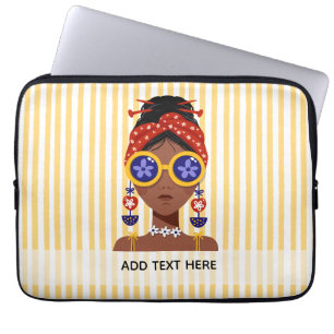 Colourful Woman Head Illustration on Yellow Laptop Sleeve
