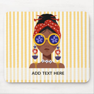 Colourful Woman Head Illustration on Yellow Mouse Pad