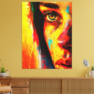 Colourful Woman Portrait Vibrant Close-Up Eye  Canvas Print
