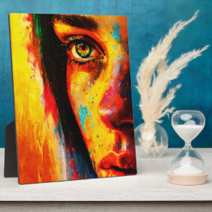 Colourful Woman Portrait Vibrant Close-Up Eye Plaque