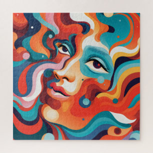 Colourful Woman Vibrant Whirl of Emotions Jigsaw Puzzle