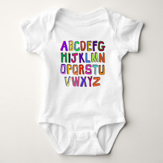 Colourful Wonky Alphabet Letters Baby Bodysuit (Front)