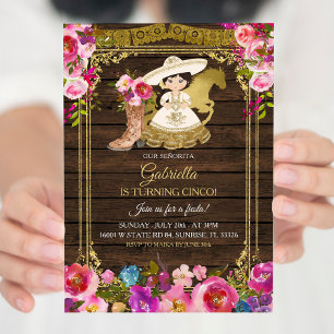 Colourful Wood Charro Mexican Girl Is Turning Cinc Invitation