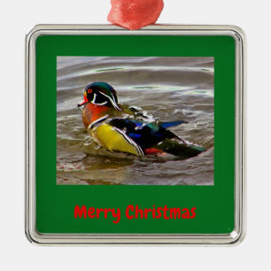 Colourful Wood Duck Drake Green Christmas Framed Metal Tree Decoration