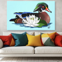 Colourful Wood Duck Water Lily Wildlife Blue