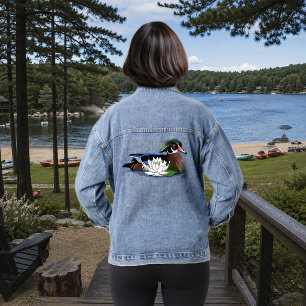 Colourful Wood Duck Water Lily Wildlife Blue Denim Jacket