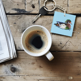 Colourful Wood Duck Water Lily Wildlife Blue Key Ring