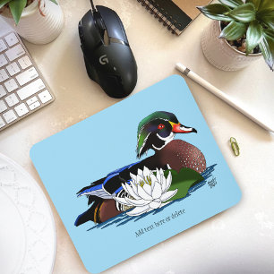 Colourful Wood Duck Water Lily Wildlife Blue Mouse Pad