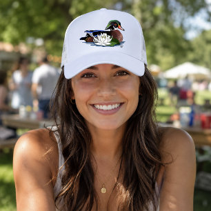 Colourful Wood Duck Water Lily Wildlife Blue Trucker Hat