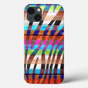 Colourful Wood Vintage Zebra Print iPhone 13 Case