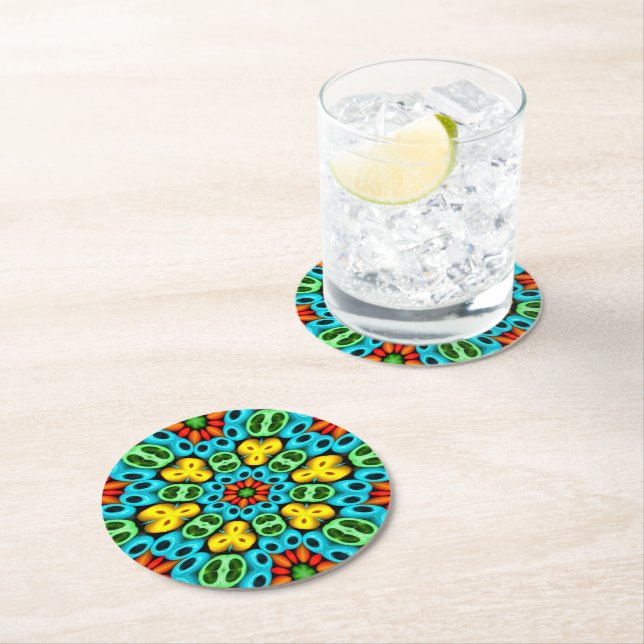 Colourful Wooden Balls Pattern Round Paper Coaster (Insitu)