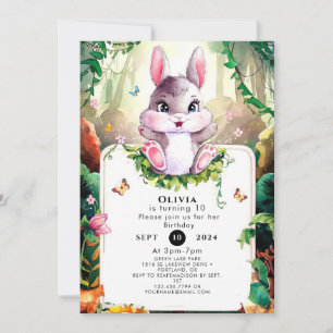 Colourful Woodland Bunny Birthday Invitation