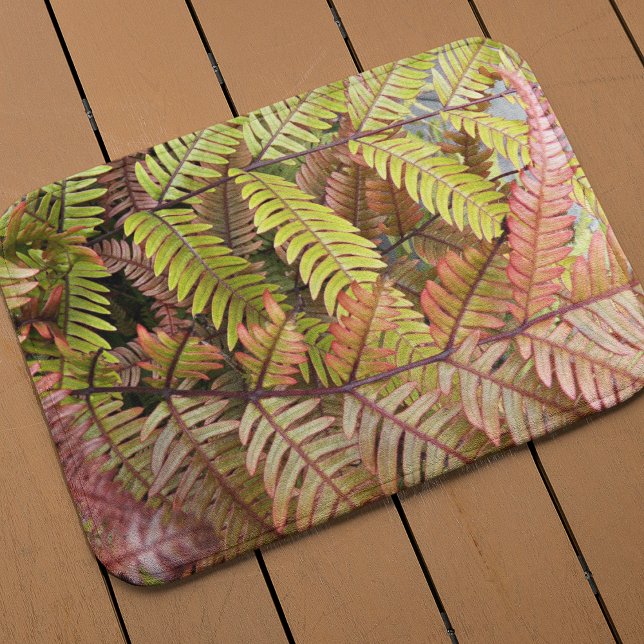 Colourful Woodland Ferns Floral Bath Mat (In Situ)