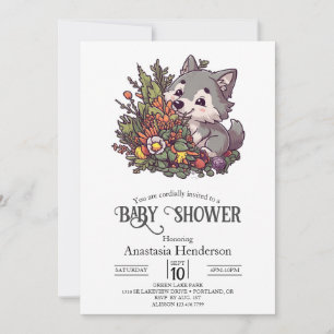 Colourful Woodland Wolf Baby Shower Invitation