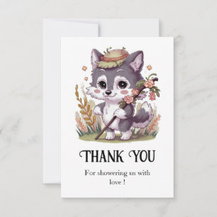 Colourful Woodland Wolf Baby Shower Thank You Card