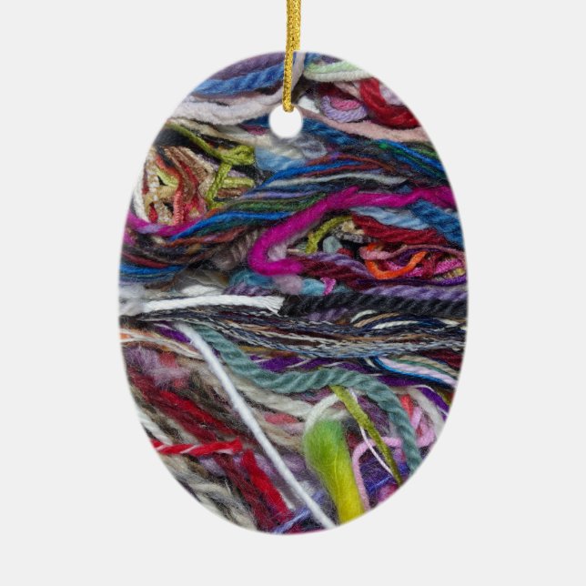 Colourful  wool fibres ceramic tree decoration (Front)