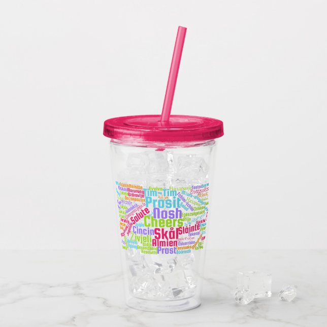 Colourful Word Art Cheers in Many Languages Acrylic Tumbler (Back Ice)