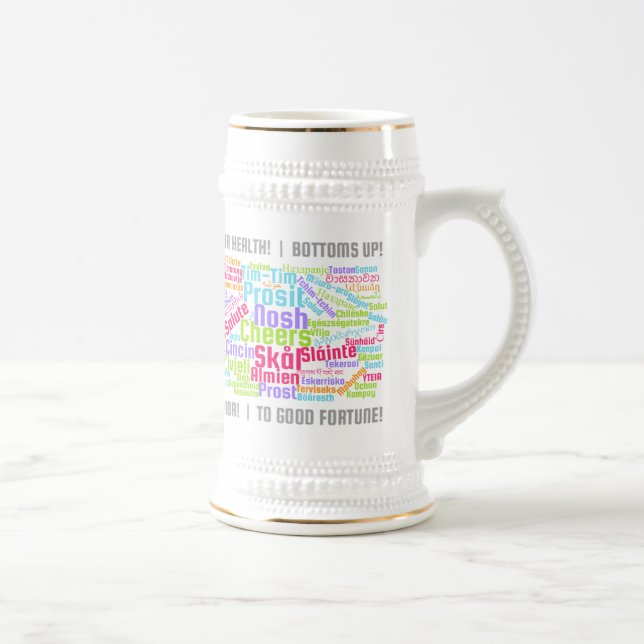 Colourful Word Art Cheers in Many Languages Beer Stein (Right)