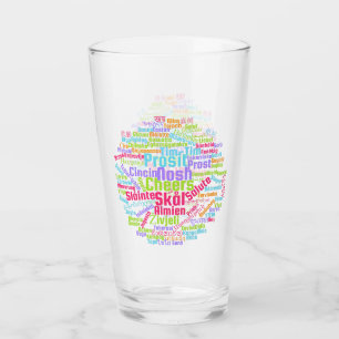 Colourful Word Art Cheers in Many Languages Glass