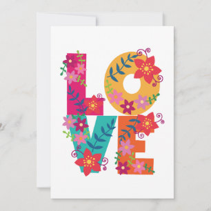 Colourful word love decorated with flowers announcement