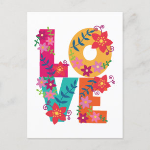 Colourful word love decorated with flowers postcard