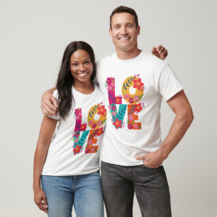 Colourful word love decorated with flowers T-Shirt