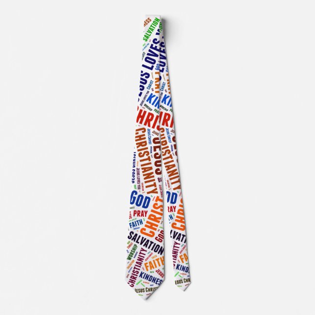 Colourful word's Christian cross Tie (Front)