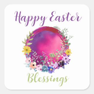 Colourful World Happy Easter Blessing Custom Text  Square Sticker