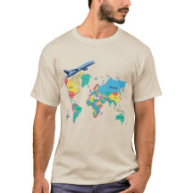 Colourful World Map and Aeroplane Vintage Travel T