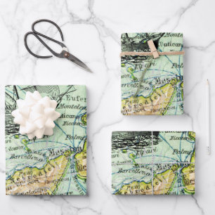 Colourful World Map Pirate Treasure Passport Trave Wrapping Paper Sheet