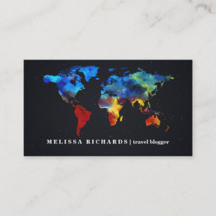 Colourful World Map Travel  Blog Business Card
