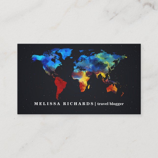 Colourful World Map Travel  Blog Business Card (Front)